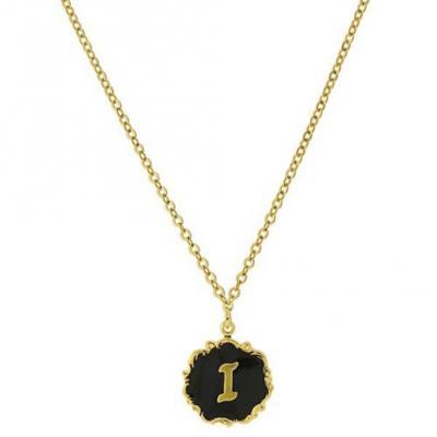 Necklace Gold-Dipped Black Enamel Initial I.JPG